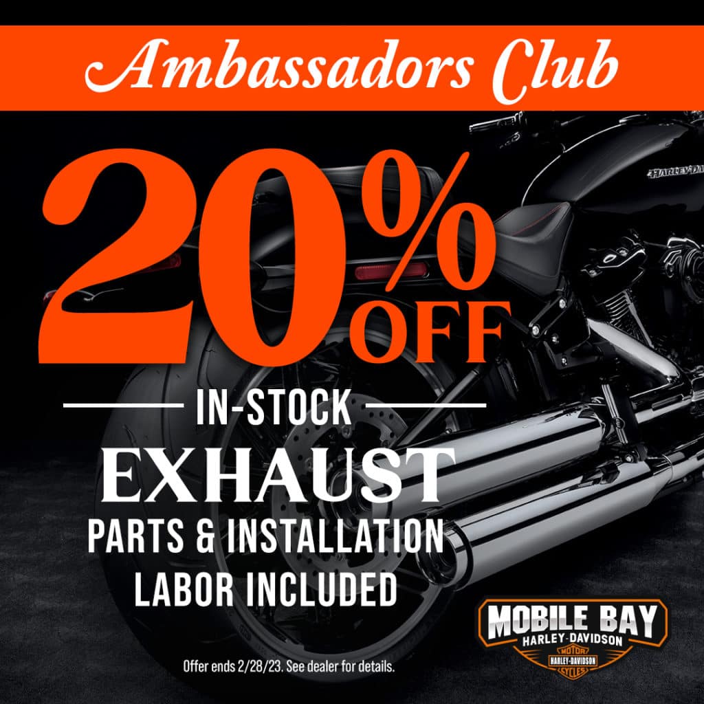 20 percent off exhaust parts.
